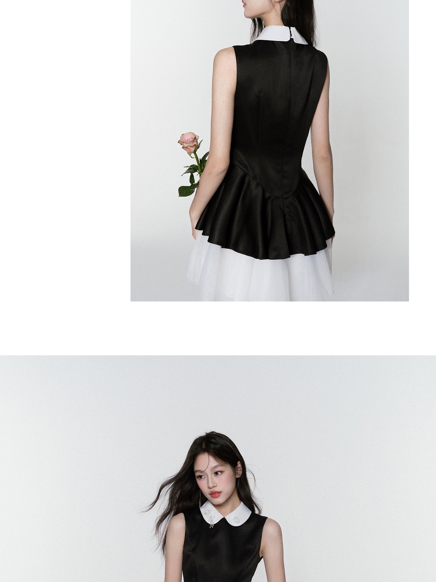 Tulle Underlayer Satin Dress With Sequin Details
