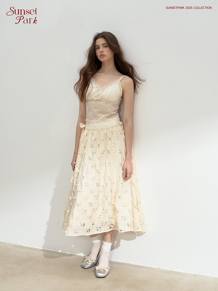 Floral Cut-Out Yoke Skirt