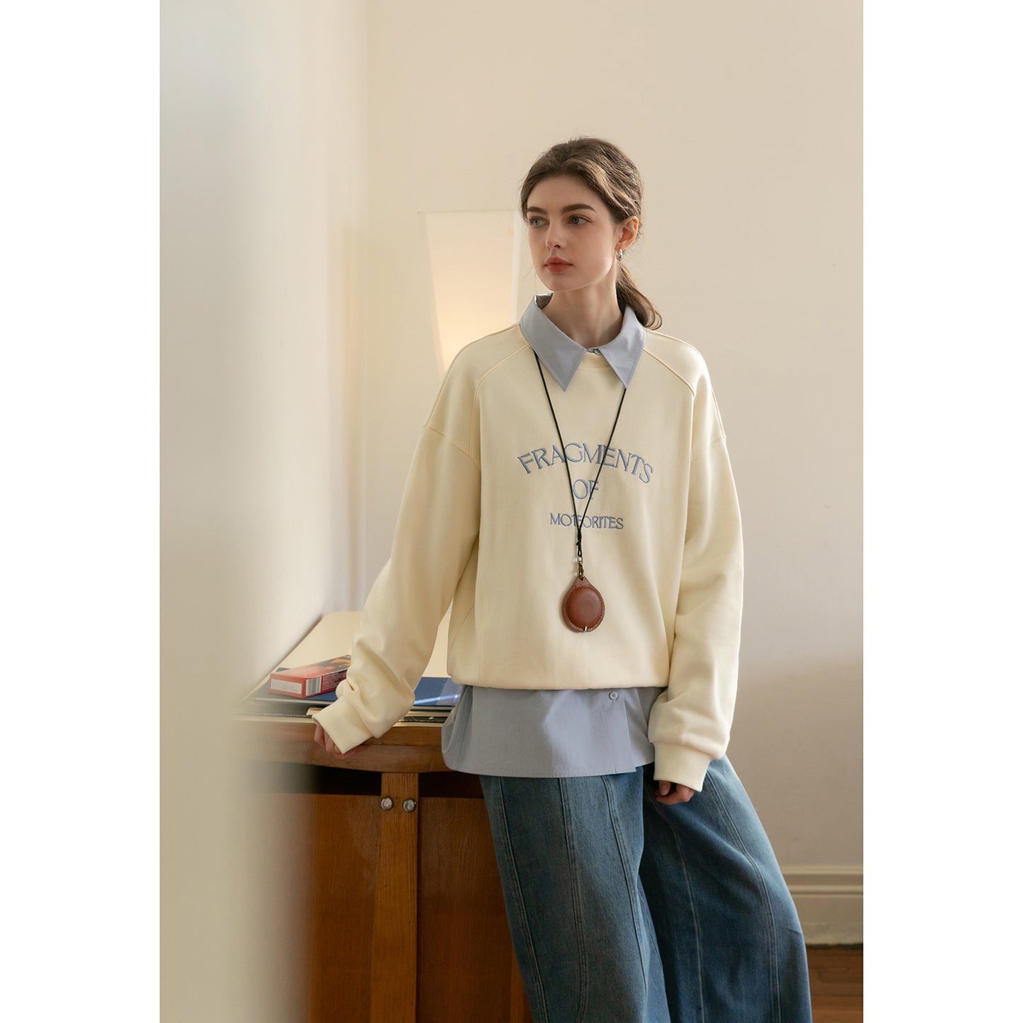 Relaxed Fit Letter Embroidery Sweatshirt