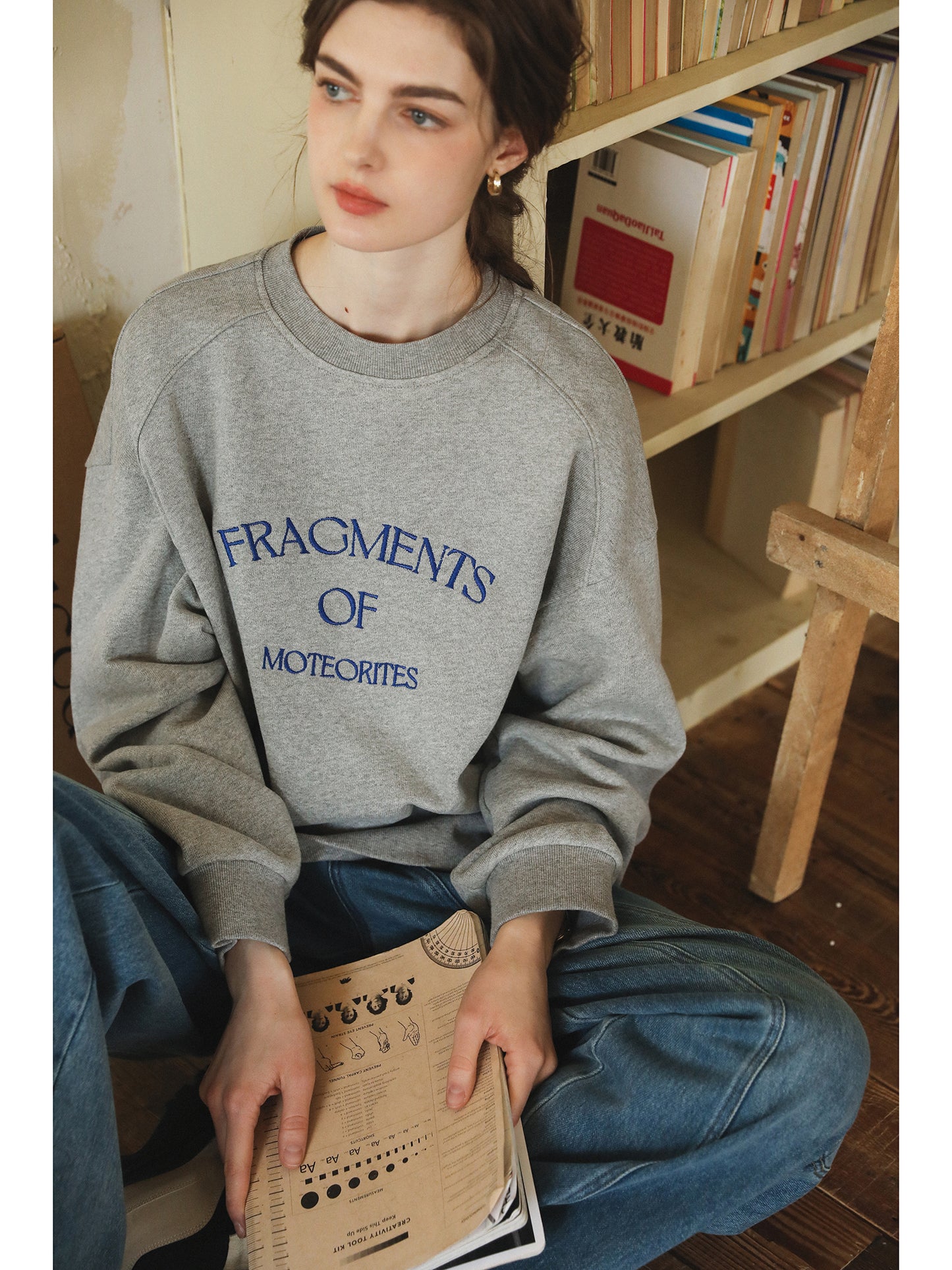 Relaxed Fit Letter Embroidery Sweatshirt