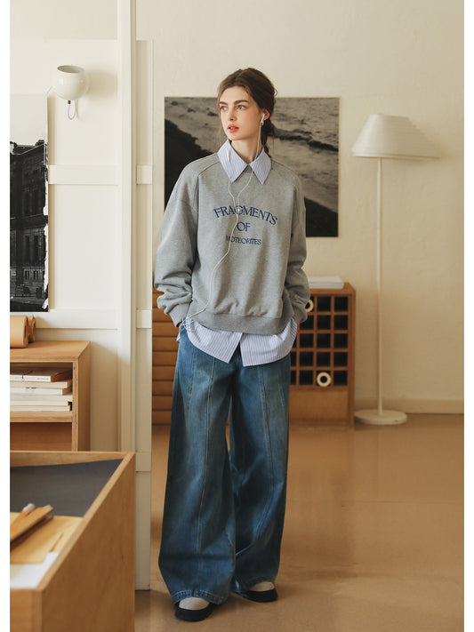 Relaxed Fit Letter Embroidery Sweatshirt