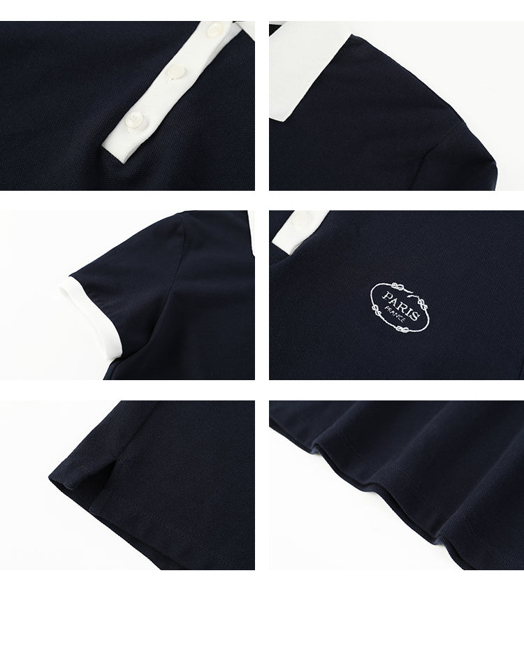 Embroidered Contrast Color Cotton Polo Shirt