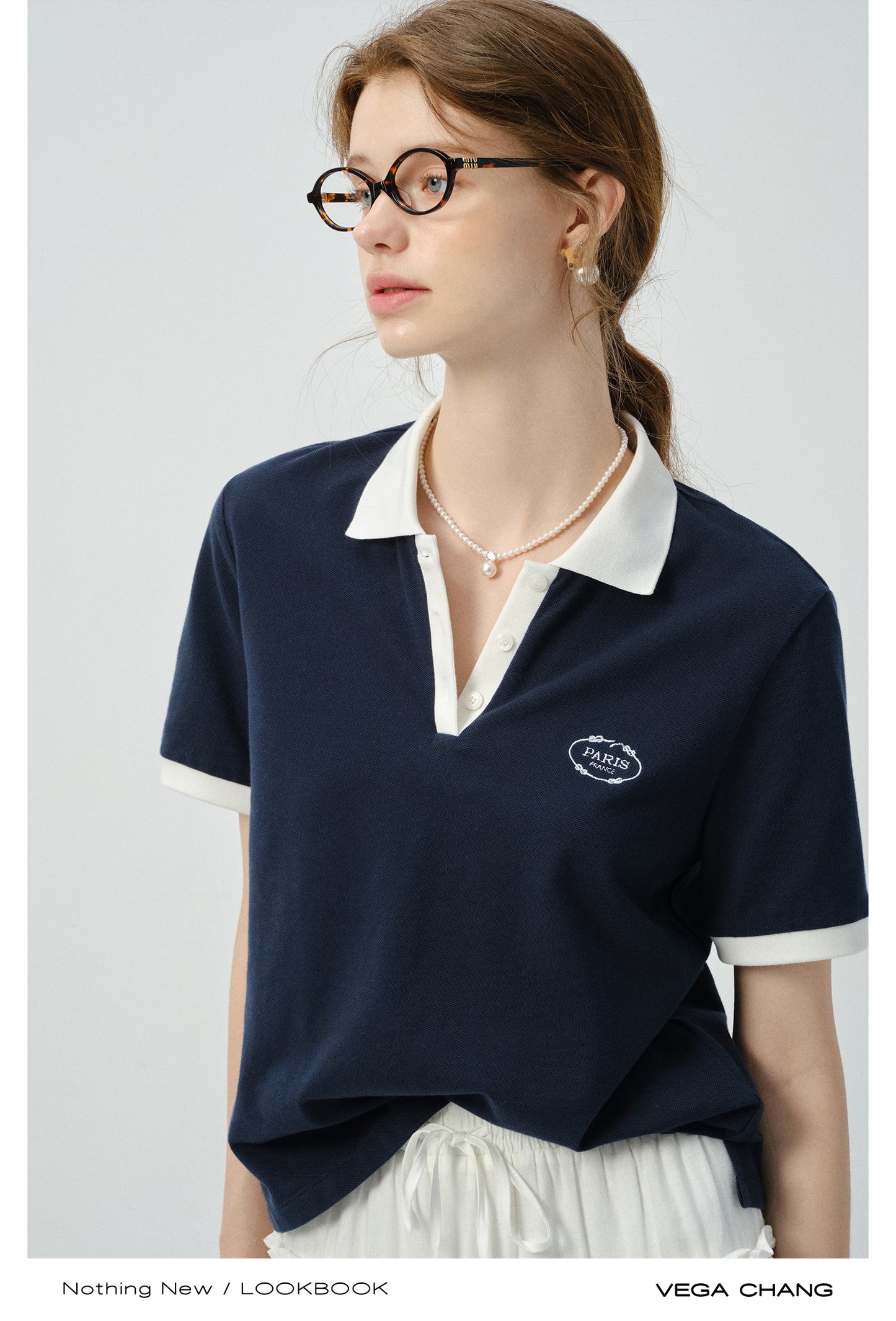 Embroidered Contrast Color Cotton Polo Shirt