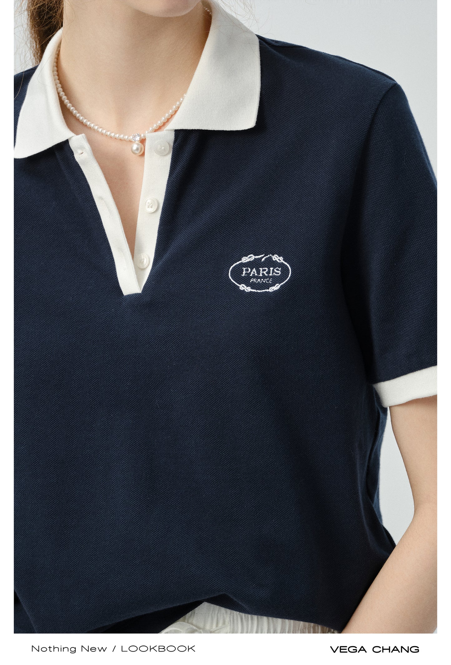 Embroidered Contrast Color Cotton Polo Shirt