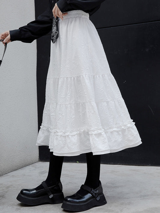 Elastic Waistband Floral Tiered Skirt