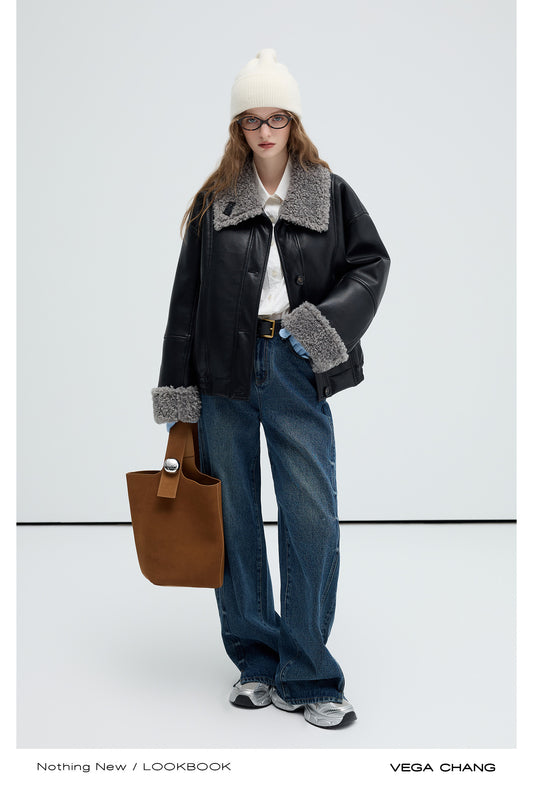 Faux Leather Jacket With Fur Trim