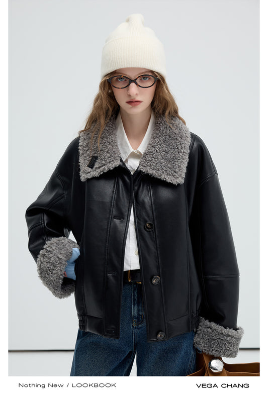 Faux Leather Jacket With Fur Trim