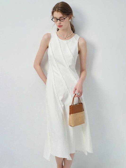 Diagonal Trim Sleeveless Midi Dress