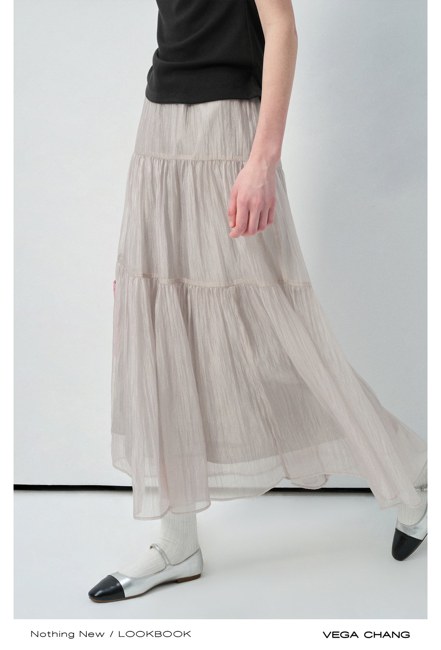 Textured Sheer Tiered Maxi Skirt