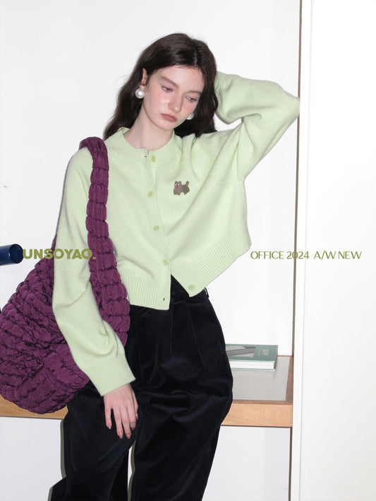 Animal Motif Cropped Knit Cardigan