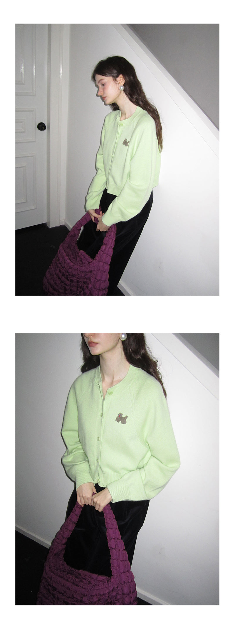 Animal Motif Cropped Knit Cardigan