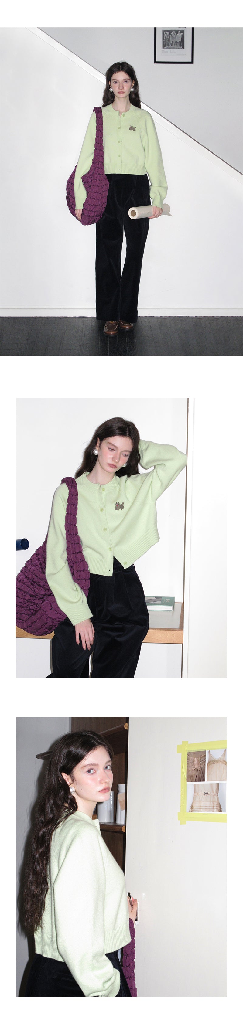Animal Motif Cropped Knit Cardigan