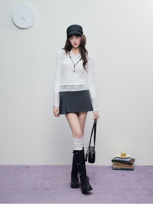 One-Side Pleated Zip-Up Mini Skirt