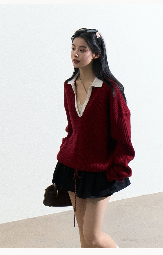 Oversized Rib-Knit Wool-Blend Polo Sweater