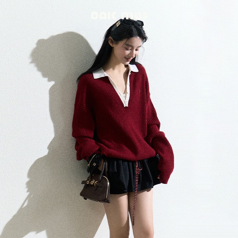 Oversized Rib-Knit Wool-Blend Polo Sweater