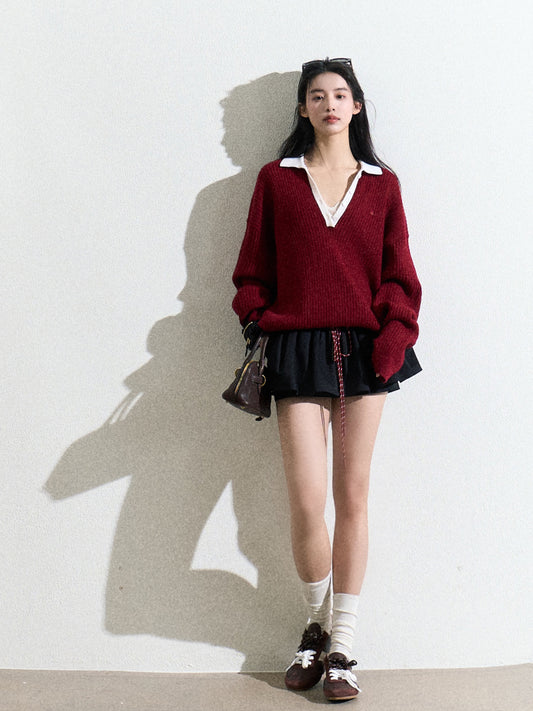 Oversized Rib-Knit Wool-Blend Polo Sweater