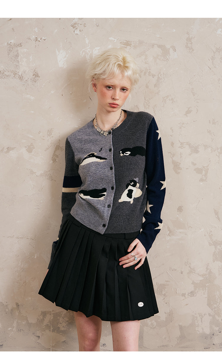 Colorblock Penguin Knit Cardigan