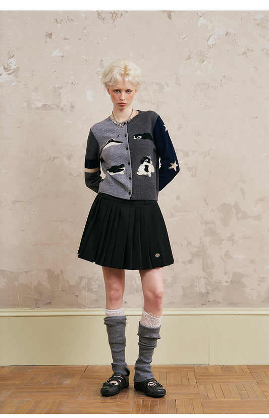 Colorblock Penguin Knit Cardigan