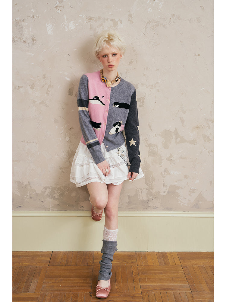 Colorblock Penguin Knit Cardigan
