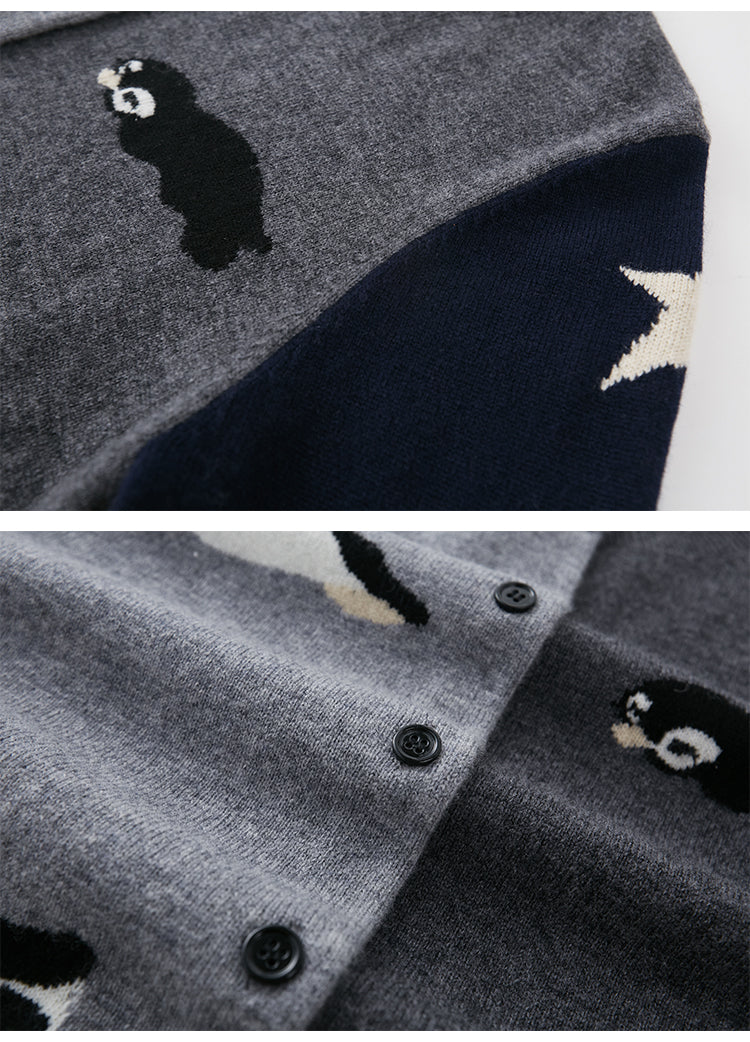 Colorblock Penguin Knit Cardigan
