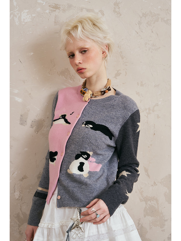 Colorblock Penguin Knit Cardigan