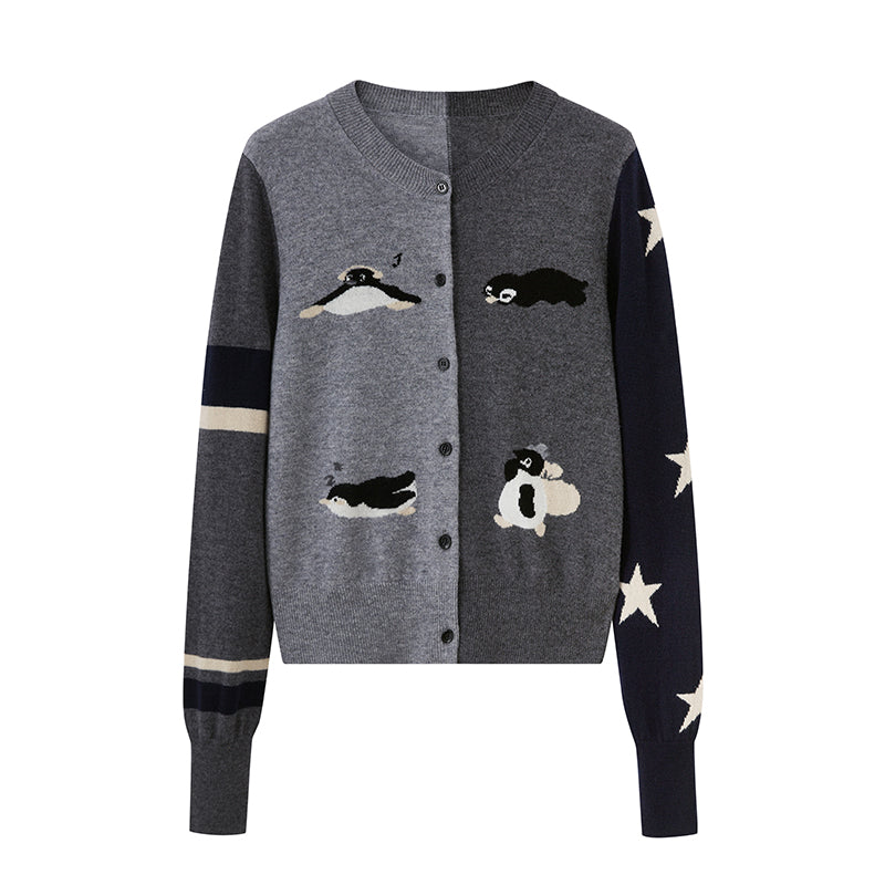 Colorblock Penguin Knit Cardigan