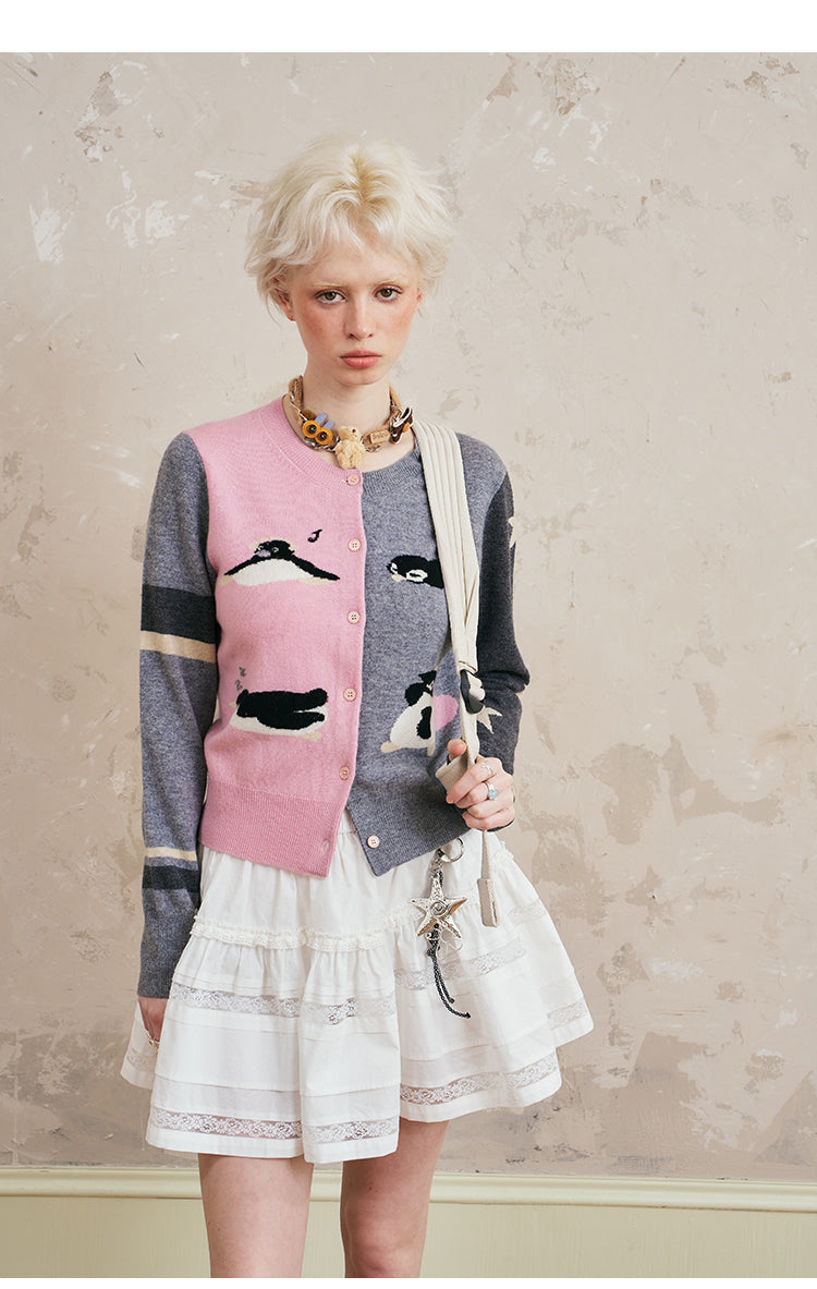 Colorblock Penguin Knit Cardigan