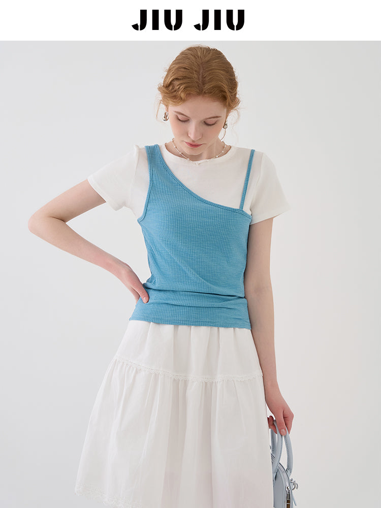 Faux Layered Tee With Single Strap