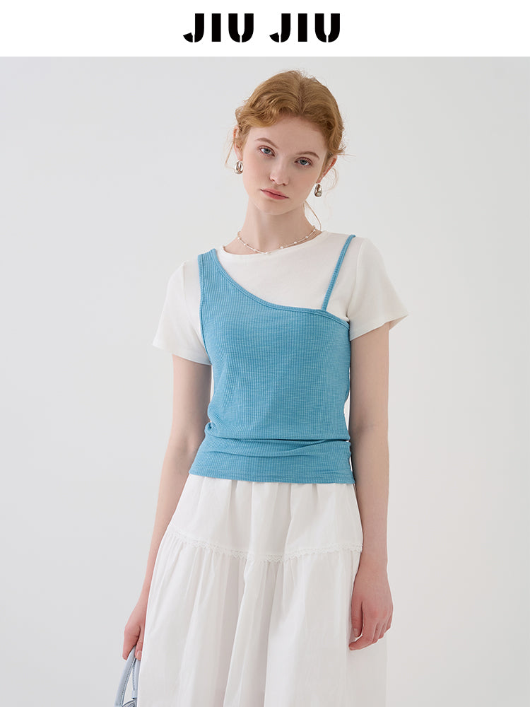 Faux Layered Tee With Single Strap