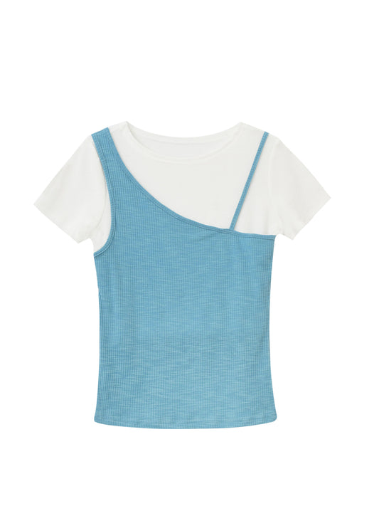 Faux Layered Tee With Single Strap