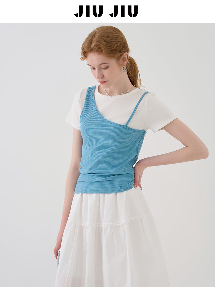 Faux Layered Tee With Single Strap