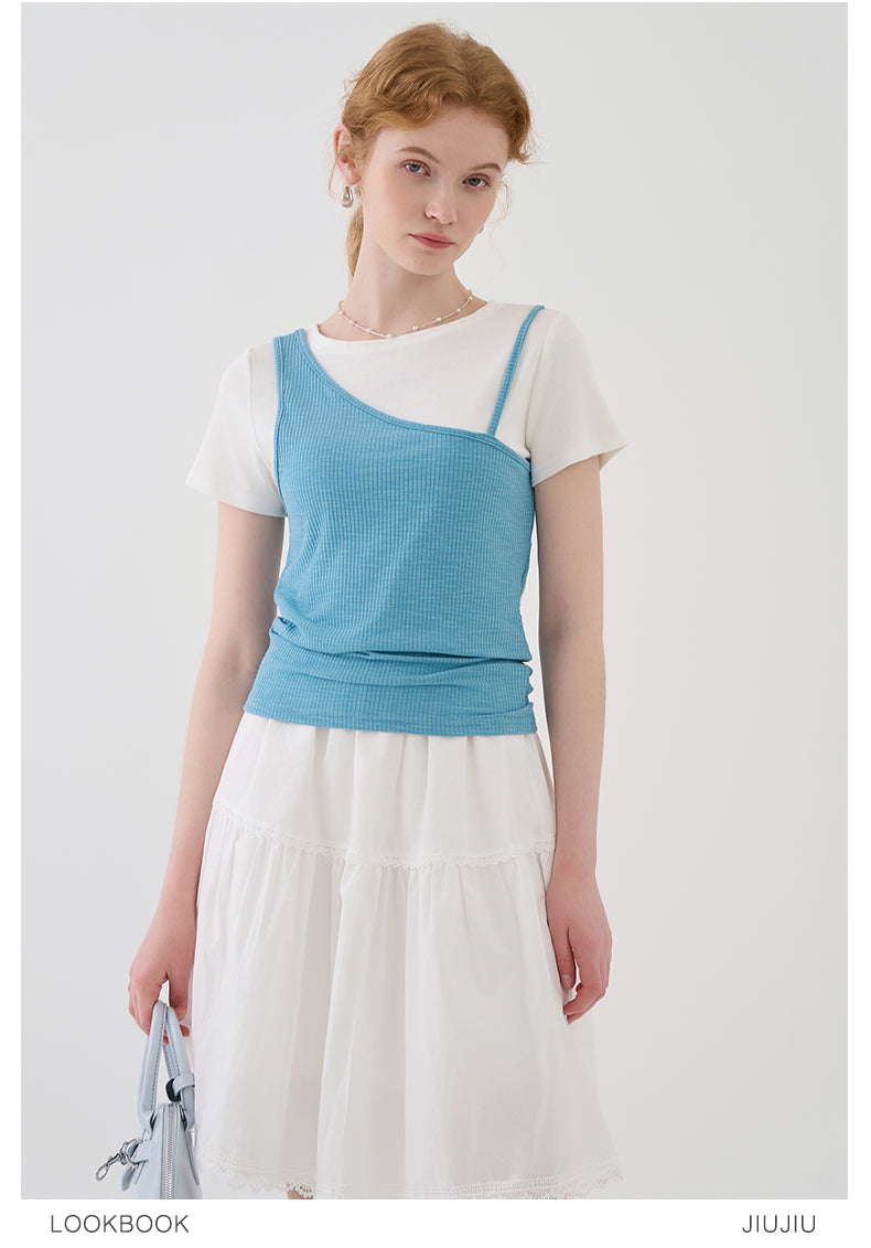 Faux Layered Tee With Single Strap