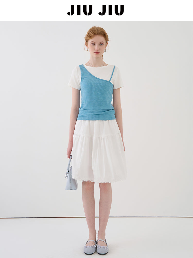 Faux Layered Tee With Single Strap