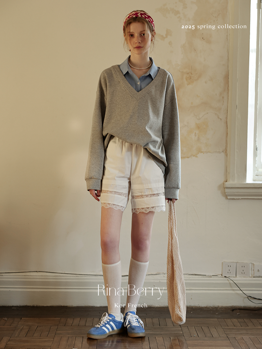 Relaxed V-Neck Cotton Blend Pullover