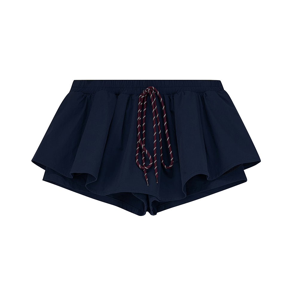 Drawstring Waist Mini Flare Skirt Pants
