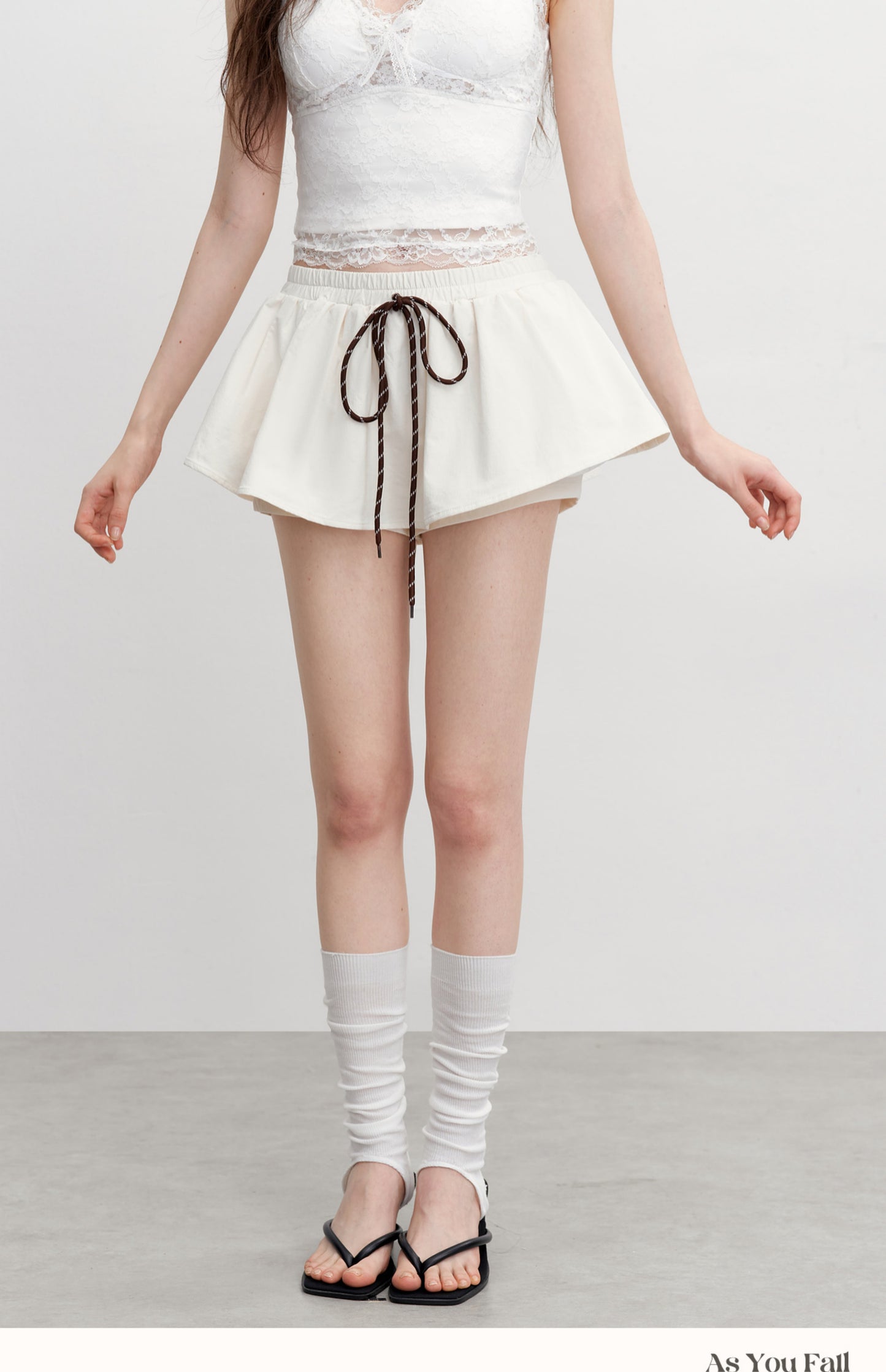 Drawstring Waist Mini Flare Skirt Pants