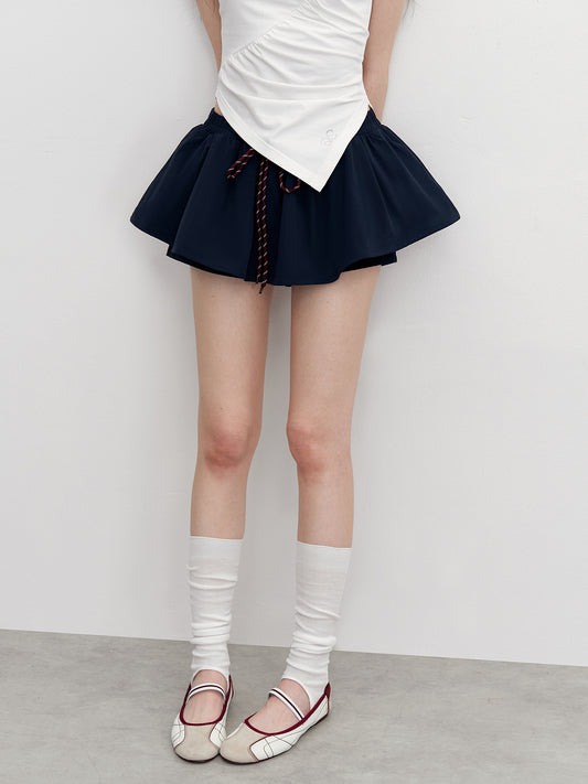 Drawstring Waist Mini Flare Skirt Pants