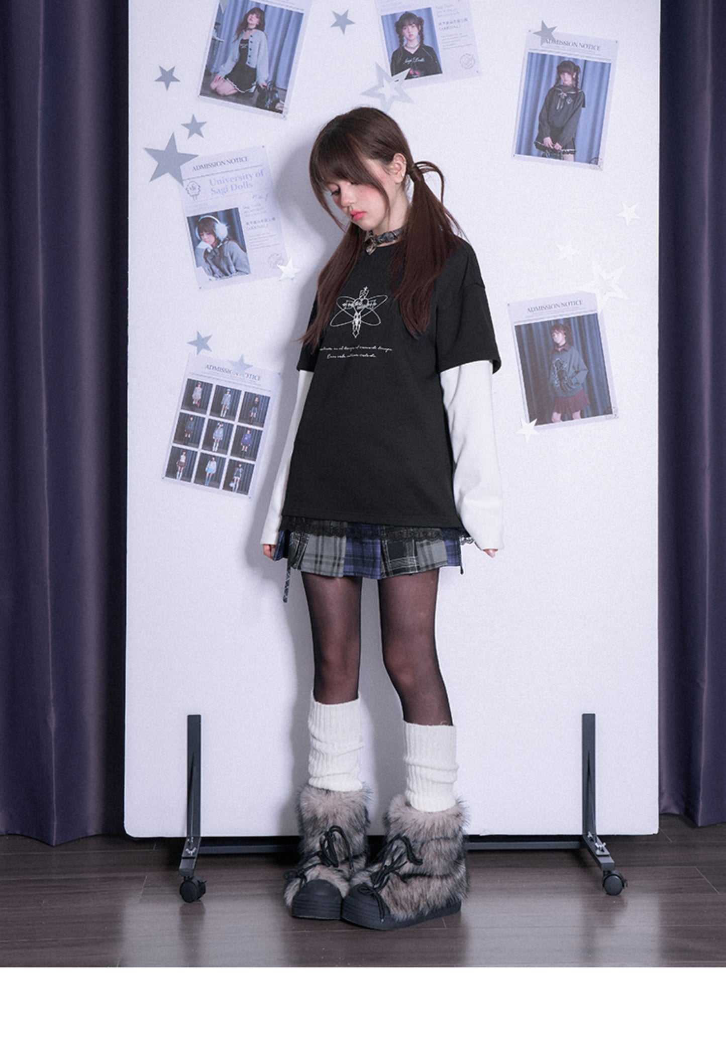 Double Sleeve Grunge Cross Motif T-Shirt