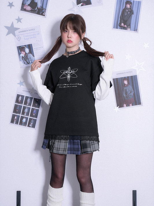 Double Sleeve Grunge Cross Motif T-Shirt