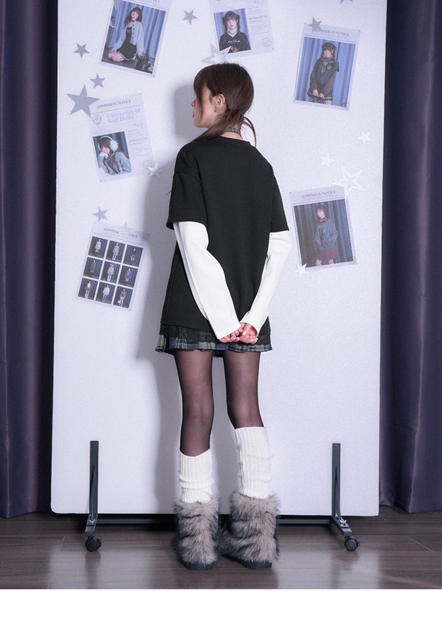 Double Sleeve Grunge Cross Motif T-Shirt