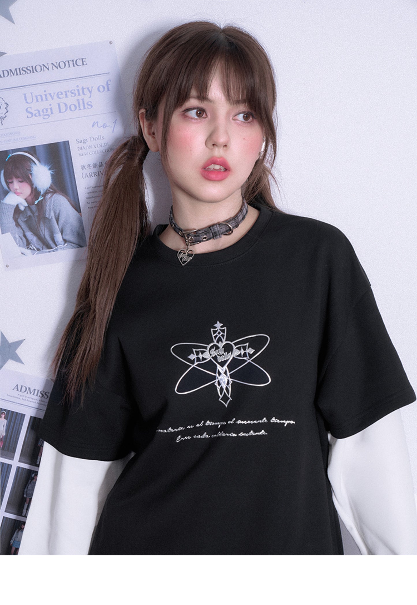 Double Sleeve Grunge Cross Motif T-Shirt