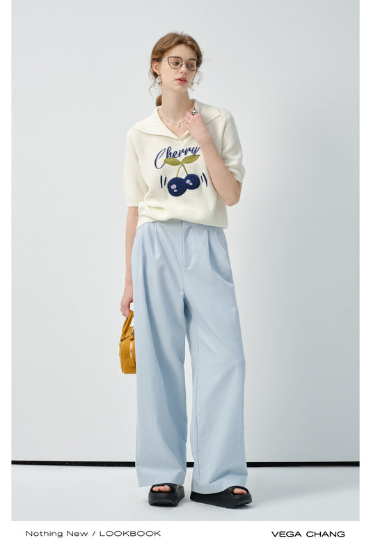 Cherry Motif Short-Sleeve Knit Polo Top