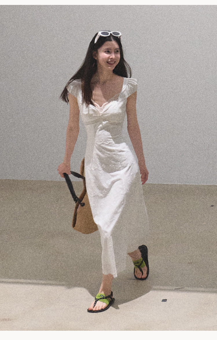 Puff-Sleeve Embroidered Cotton Midi Dress