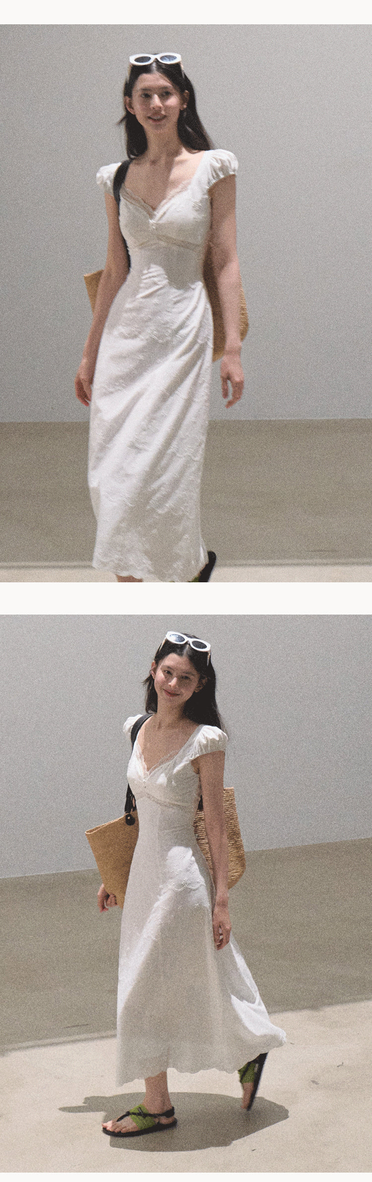 Puff-Sleeve Embroidered Cotton Midi Dress