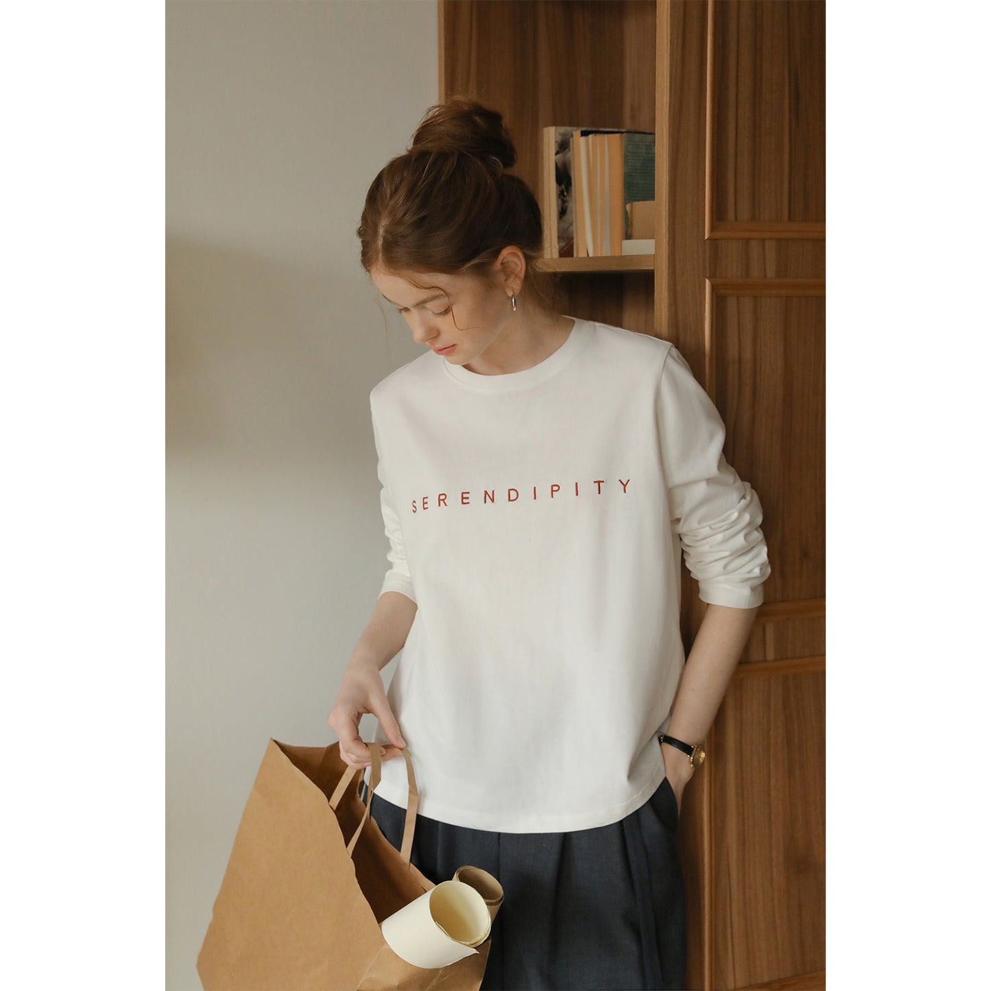 Long-Sleeve T-Shirt With Letter Embroidery