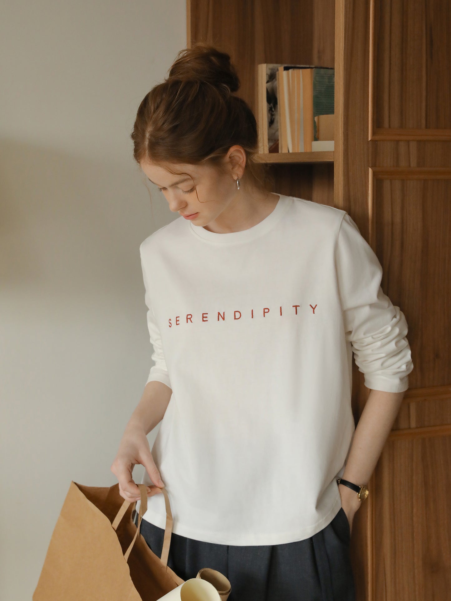 Long-Sleeve T-Shirt With Letter Embroidery