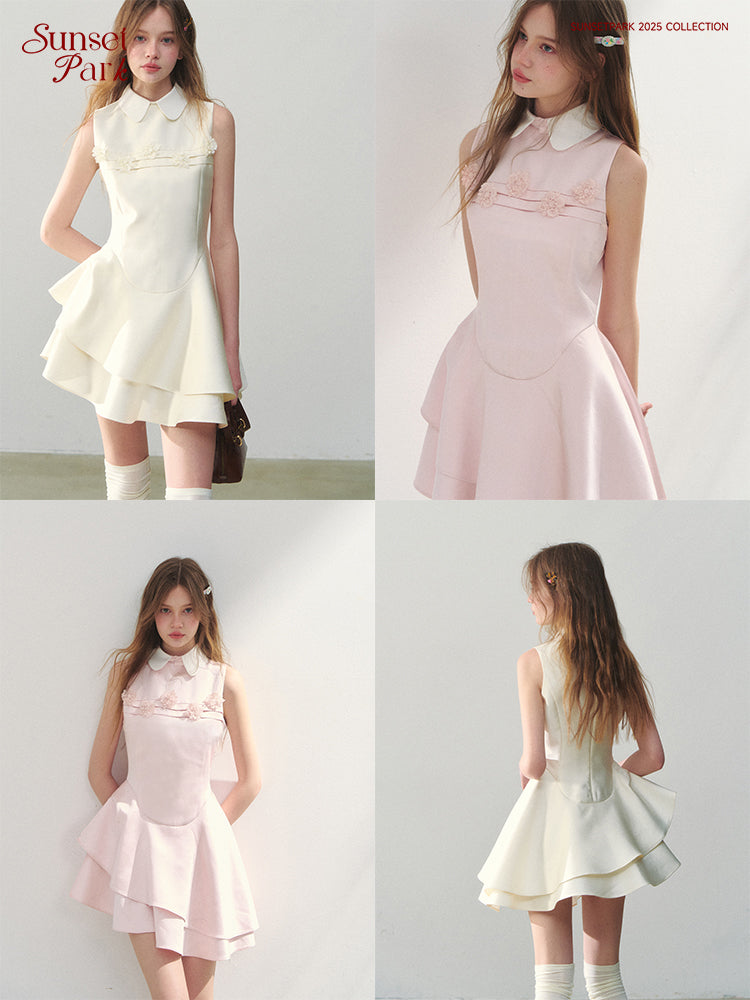 Structured Asymmetric Satin Dress With Peter Pan Collar