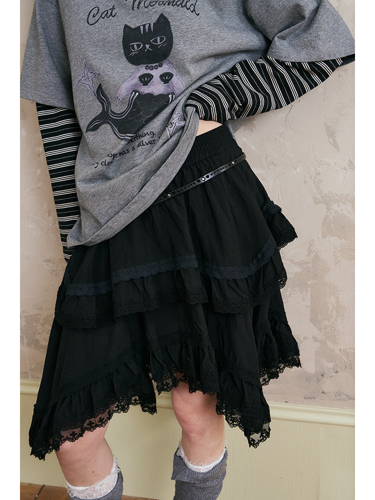 Asymmetrical Lightweight Victorian-Style Lace Skirt