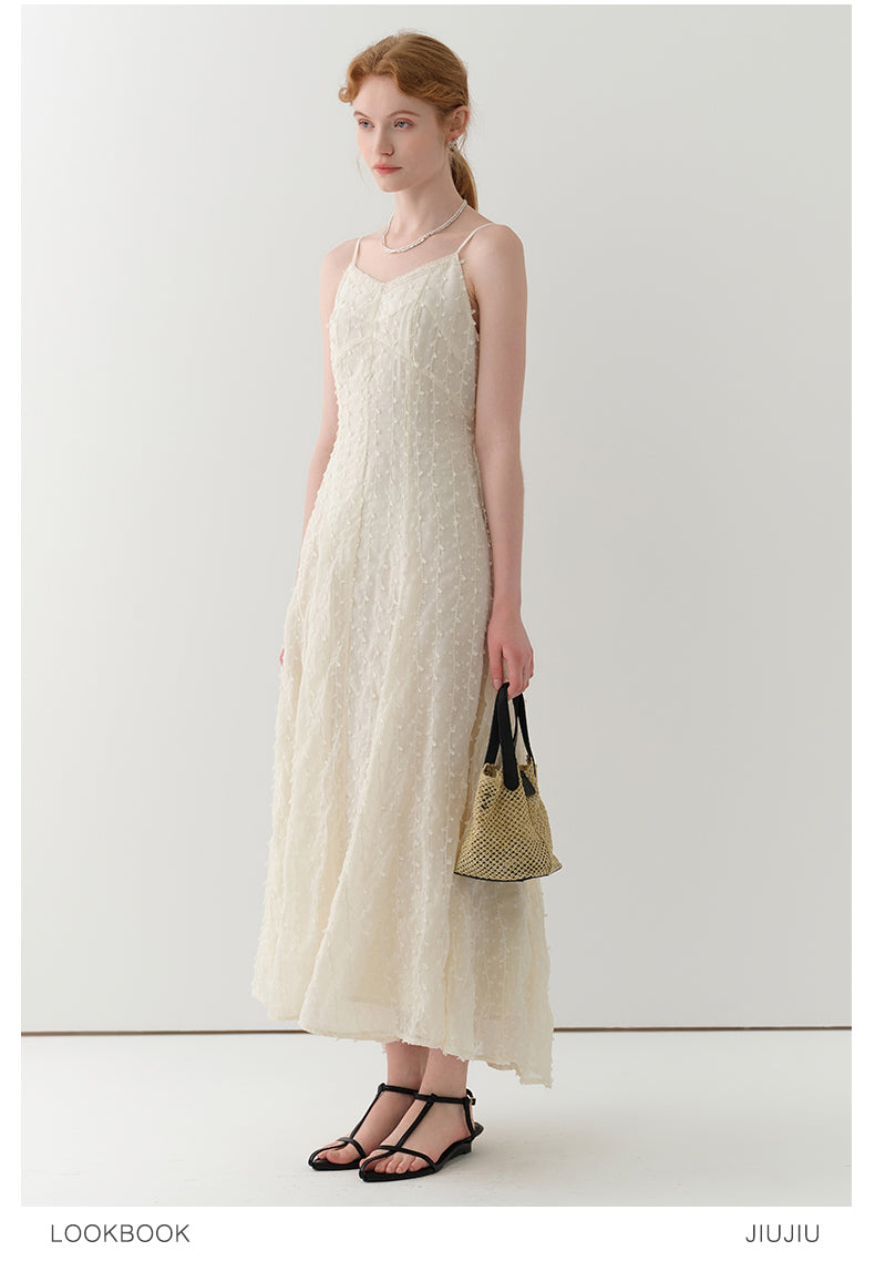 Delicate Dot-Textured Spaghetti Strap Dress
