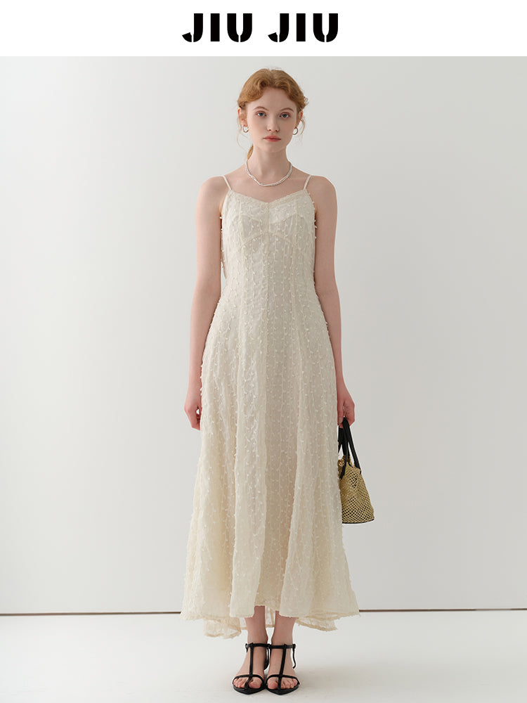 Delicate Dot-Textured Spaghetti Strap Dress